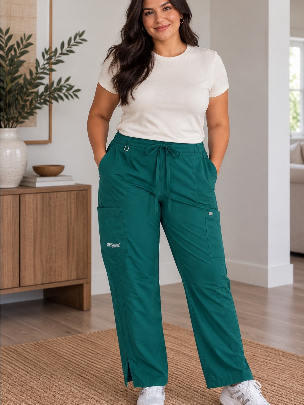 Grey's Anatomy Hunter Green Wide-Leg Drawstring Cargo Scrub Pants